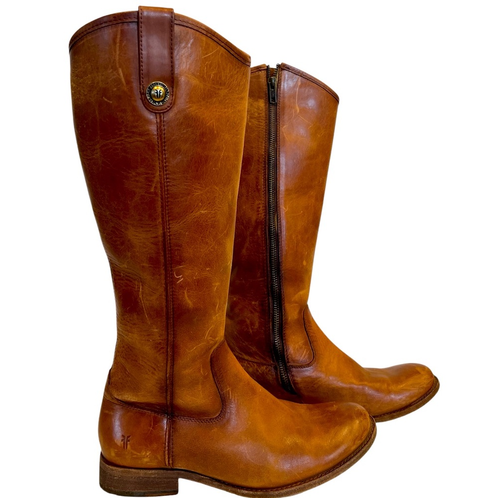 Frye Women’s Tall Riding Boots with Distressed Leather, Size 8B, Color: Chestnut